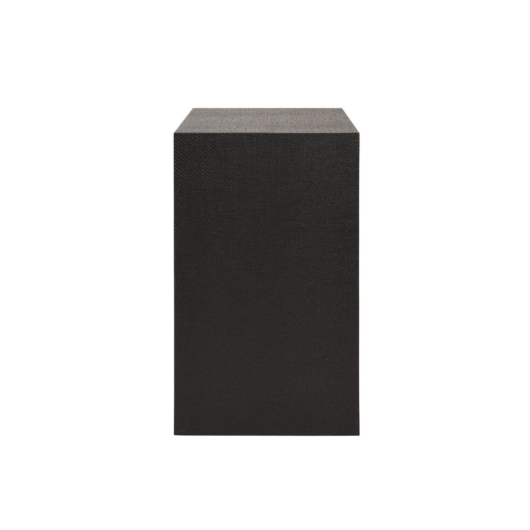 Two Drawer Side Table In Black Painted Grasscloth With Black Oak Handles - EZRA BLK