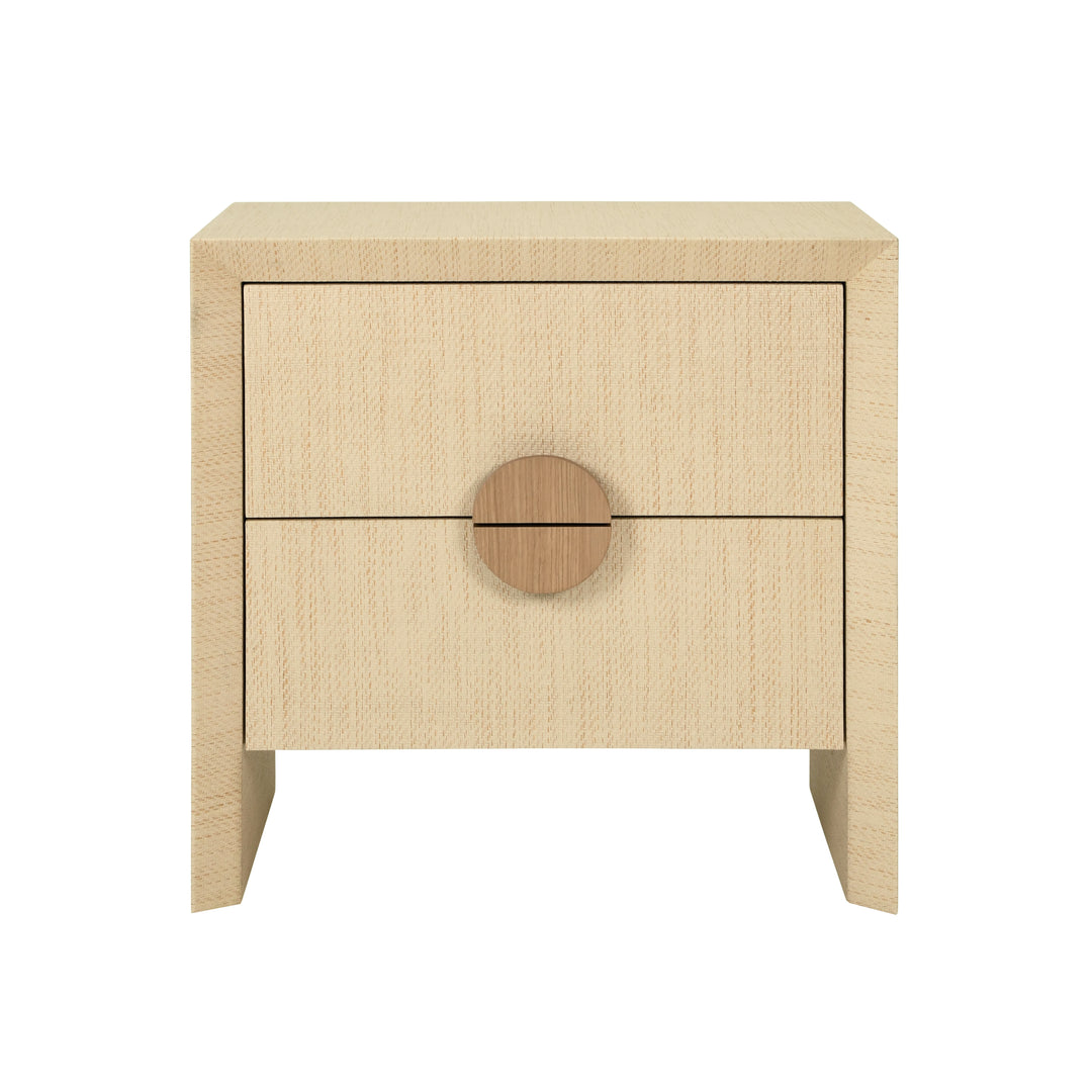 Two Drawer Side Table In Natural Grasscloth With Cerused Oak Handles - EZRA NAT