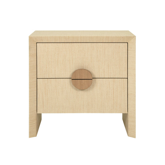 Two Drawer Side Table In Natural Grasscloth With Cerused Oak Handles - EZRA NAT