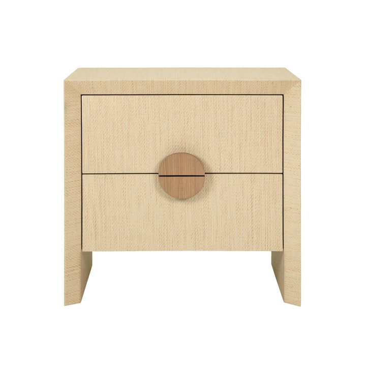 Two Drawer Side Table In Natural Grasscloth With Cerused Oak Handles - EZRA NAT