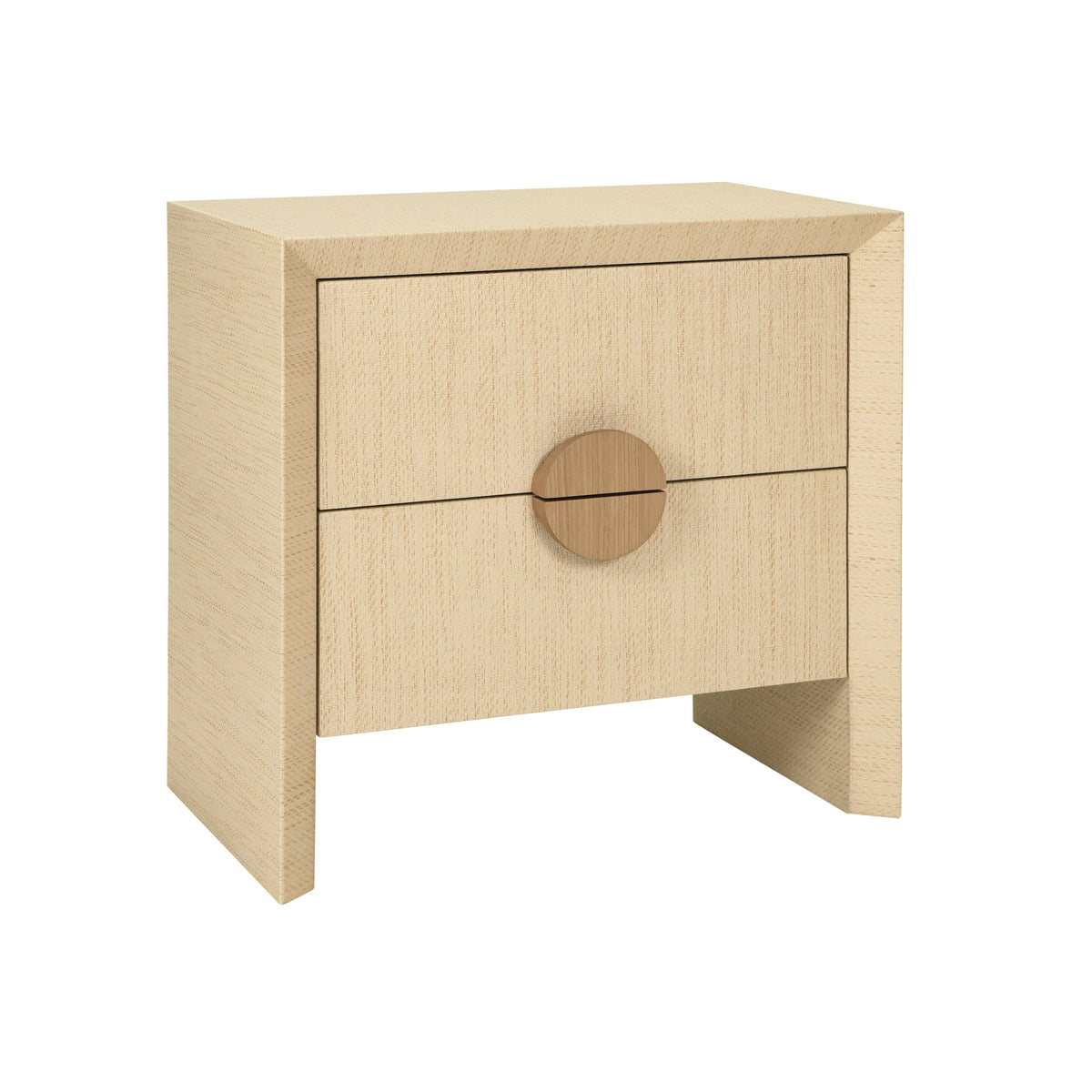Two Drawer Side Table In Natural Grasscloth With Cerused Oak Handles - EZRA NAT