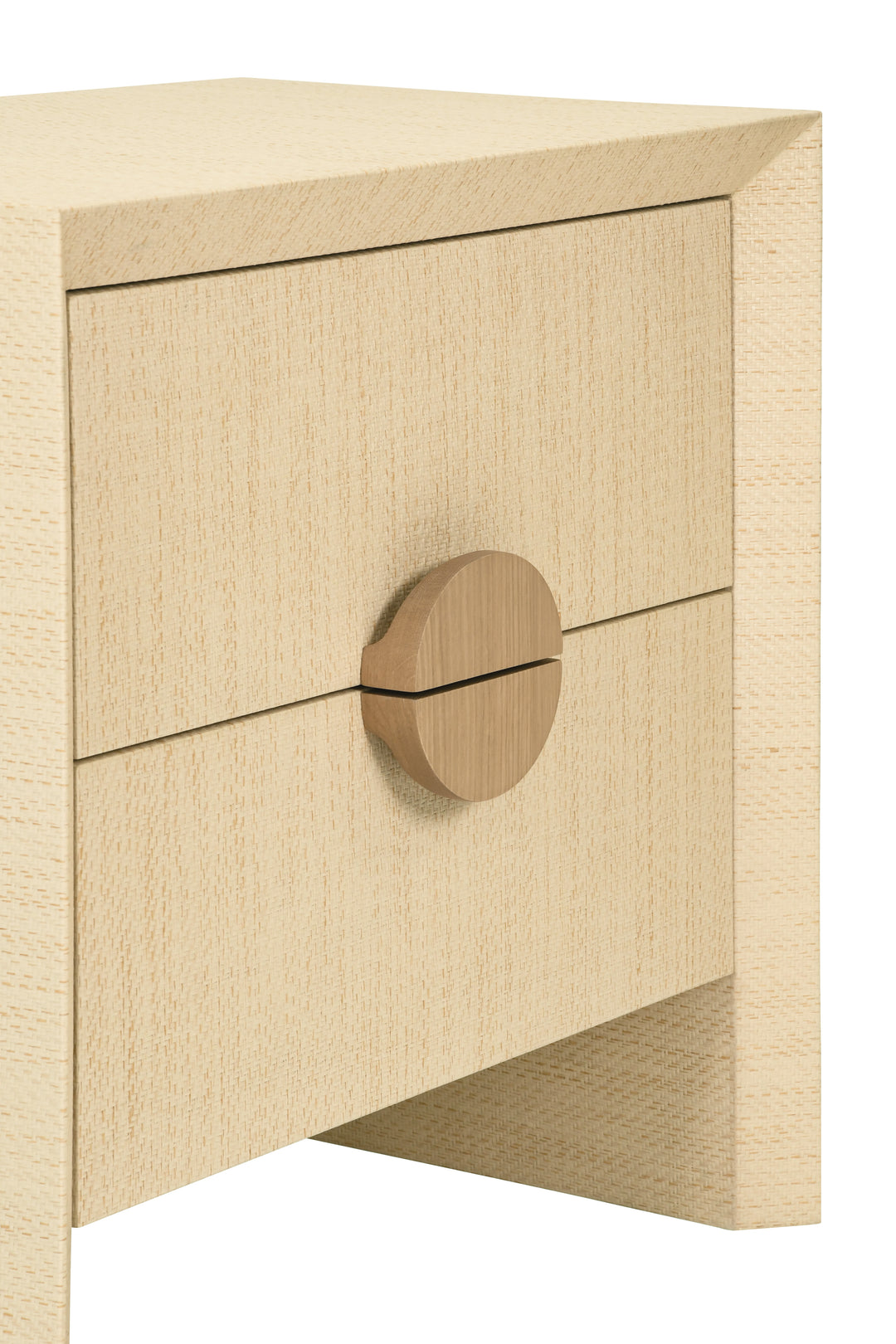 Two Drawer Side Table In Natural Grasscloth With Cerused Oak Handles - EZRA NAT