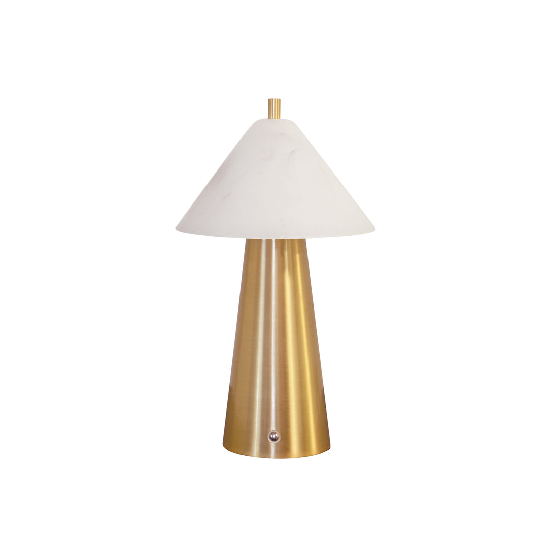 Rechargeable Mini Table Lamp With Faux Alabaster Tapered Shade And Brass Base - FARLEY