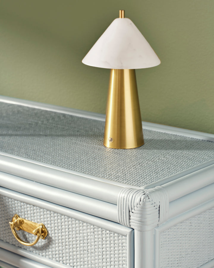 Rechargeable Mini Table Lamp With Faux Alabaster Tapered Shade And Brass Base - FARLEY