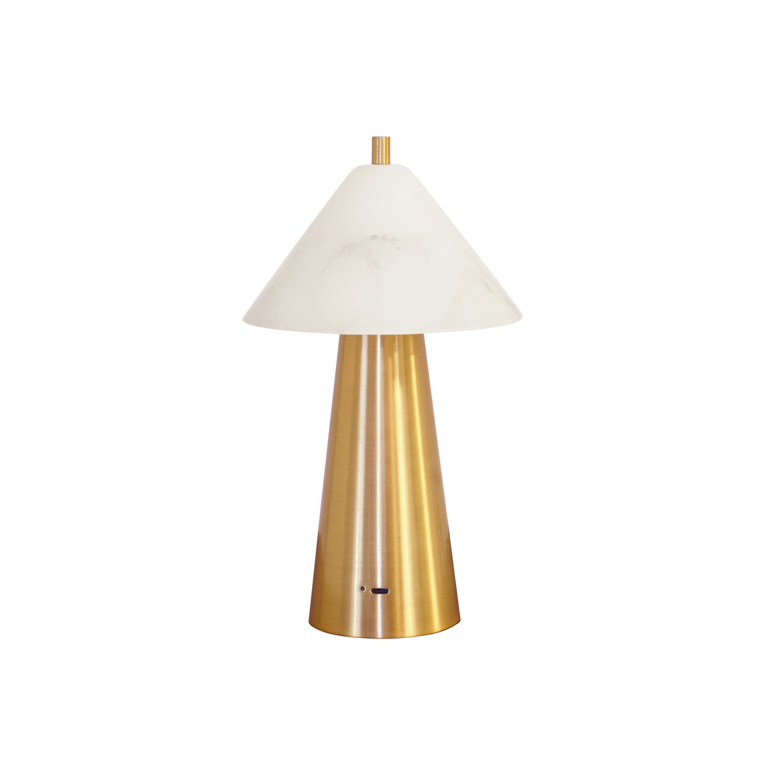 Rechargeable Mini Table Lamp With Faux Alabaster Tapered Shade And Brass Base - FARLEY