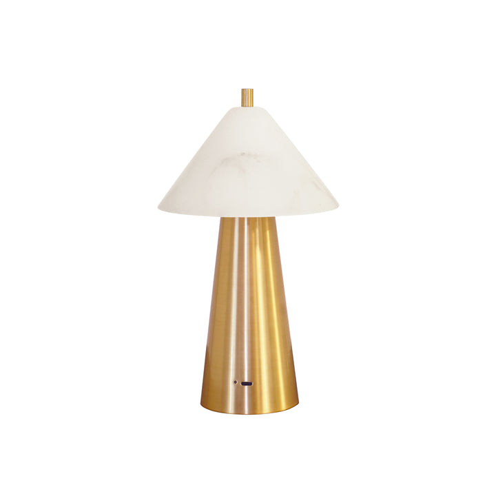 Rechargeable Mini Table Lamp With Faux Alabaster Tapered Shade And Brass Base - FARLEY