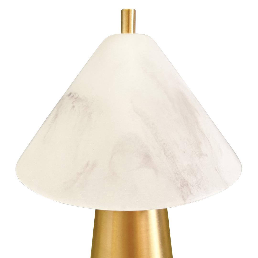 Rechargeable Mini Table Lamp With Faux Alabaster Tapered Shade And Brass Base - FARLEY