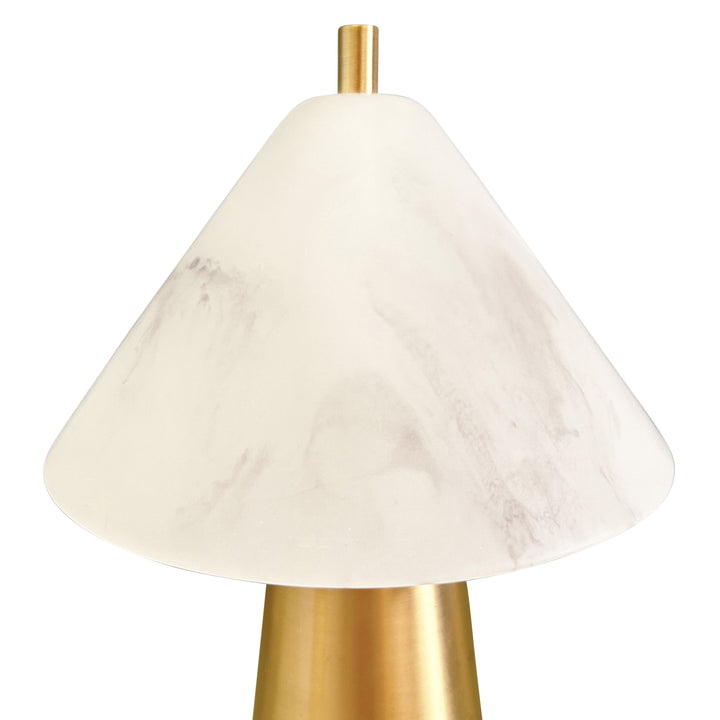 Rechargeable Mini Table Lamp With Faux Alabaster Tapered Shade And Brass Base - FARLEY