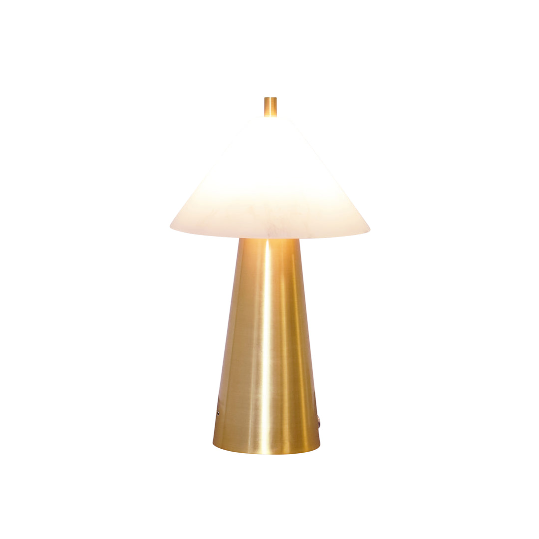 Rechargeable Mini Table Lamp With Faux Alabaster Tapered Shade And Brass Base - FARLEY