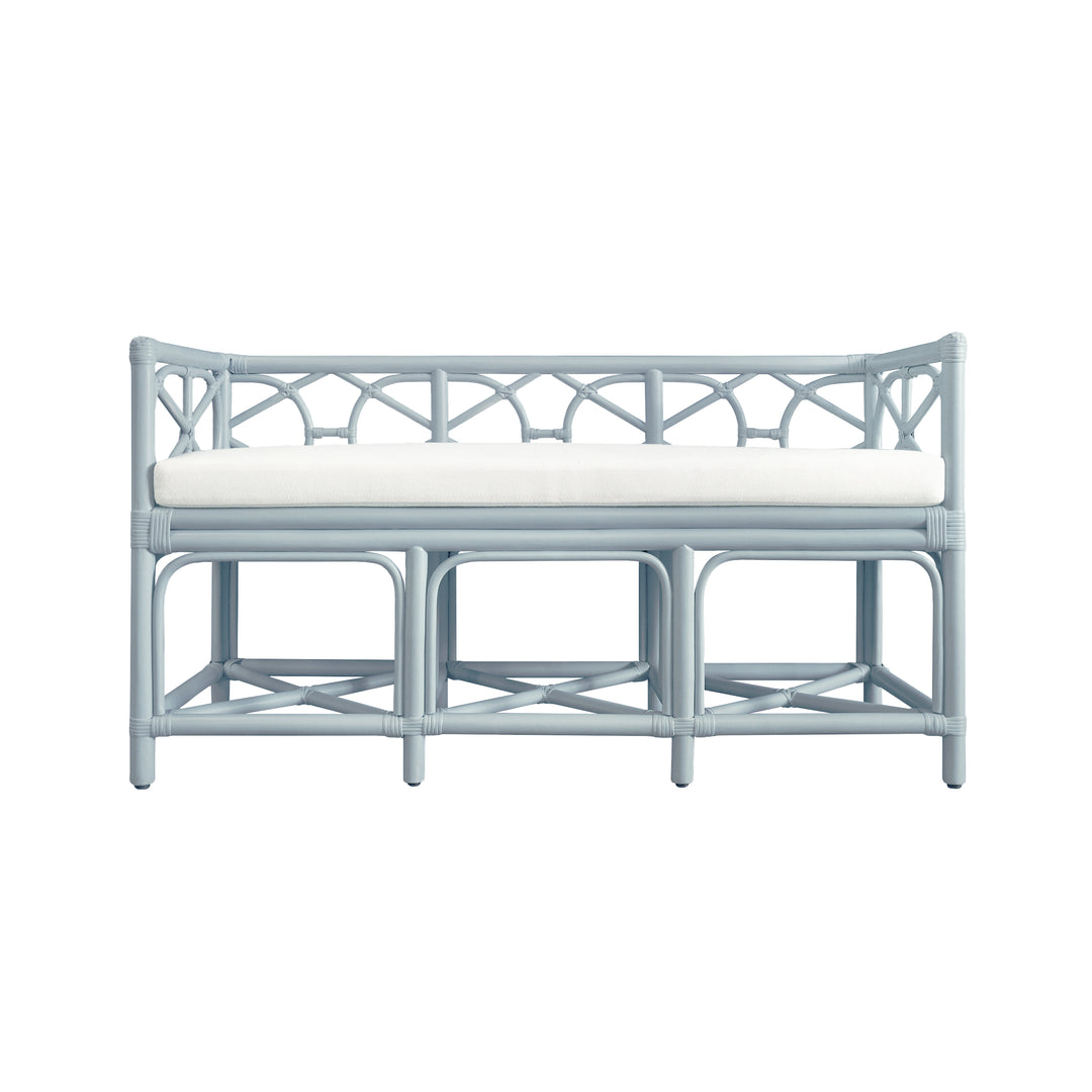 Decorative Bench With Performance Ivory Cushion In Rattan In Light Blue - FERGUSON LB