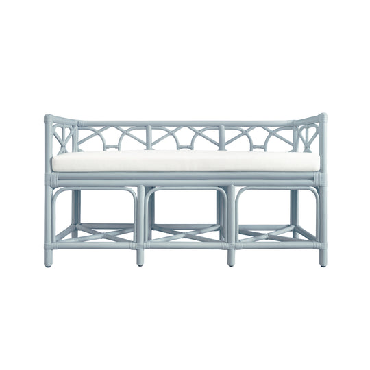 Decorative Bench With Performance Ivory Cushion In Rattan In Light Blue - FERGUSON LB