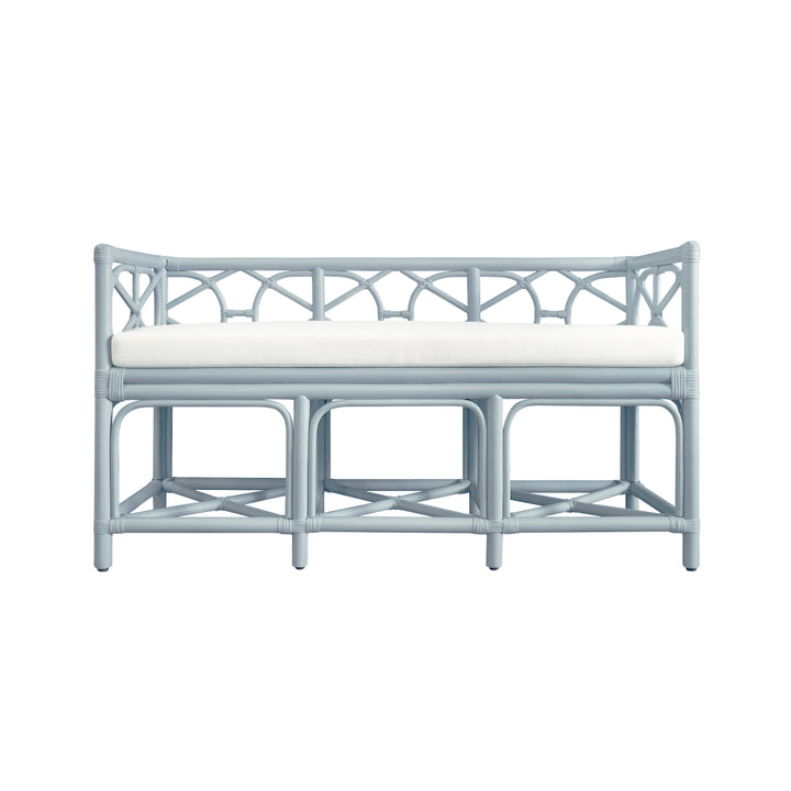 Decorative Bench With Performance Ivory Cushion In Rattan In Light Blue - FERGUSON LB