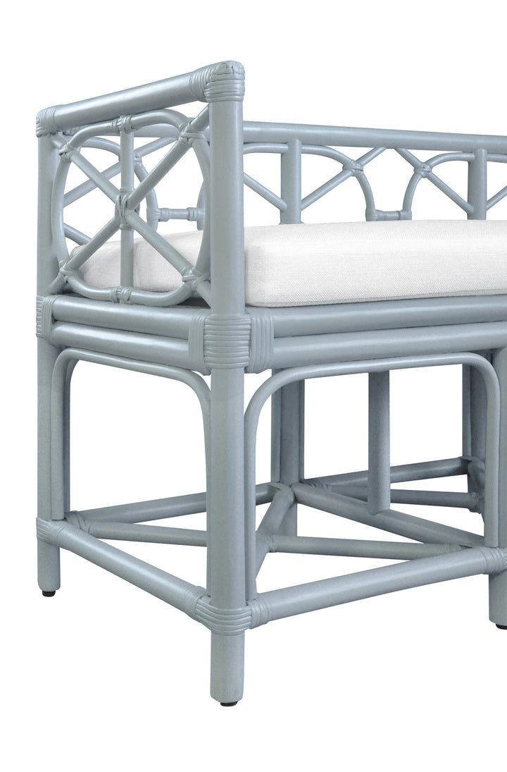 Decorative Bench With Performance Ivory Cushion In Rattan In Light Blue - FERGUSON LB