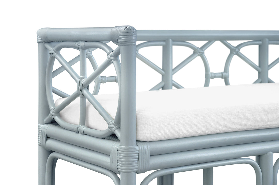 Decorative Bench With Performance Ivory Cushion In Rattan In Light Blue - FERGUSON LB