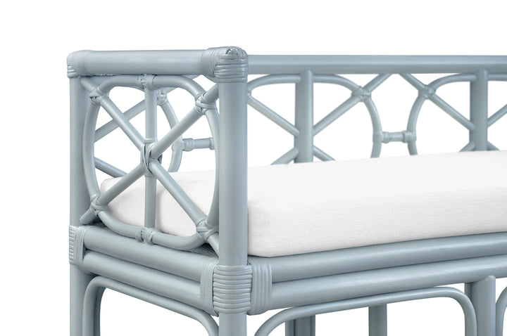 Decorative Bench With Performance Ivory Cushion In Rattan In Light Blue - FERGUSON LB