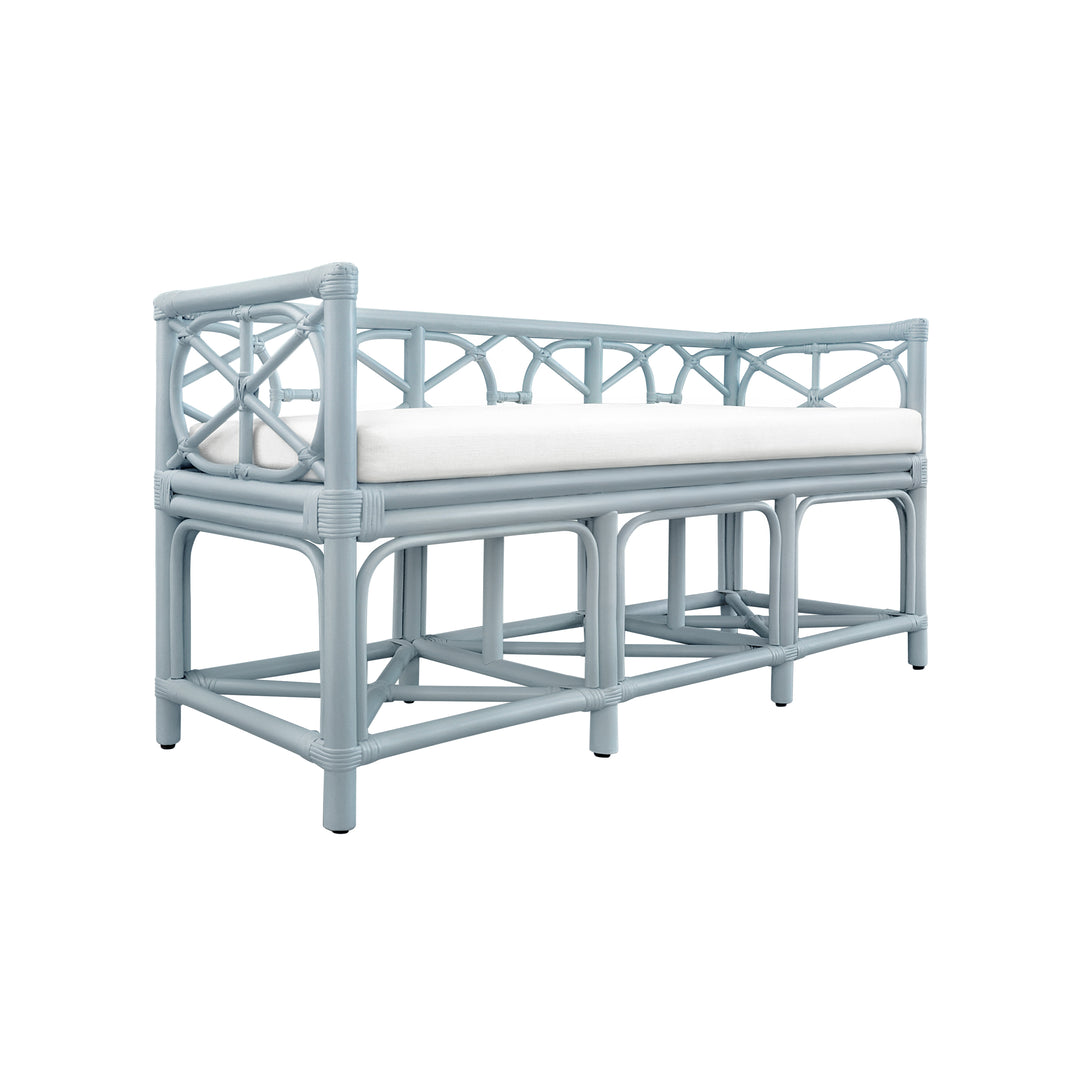 Decorative Bench With Performance Ivory Cushion In Rattan In Light Blue - FERGUSON LB