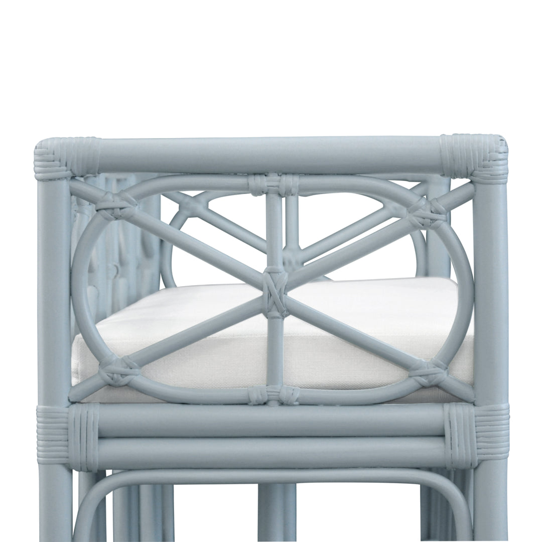 Decorative Bench With Performance Ivory Cushion In Rattan In Light Blue - FERGUSON LB