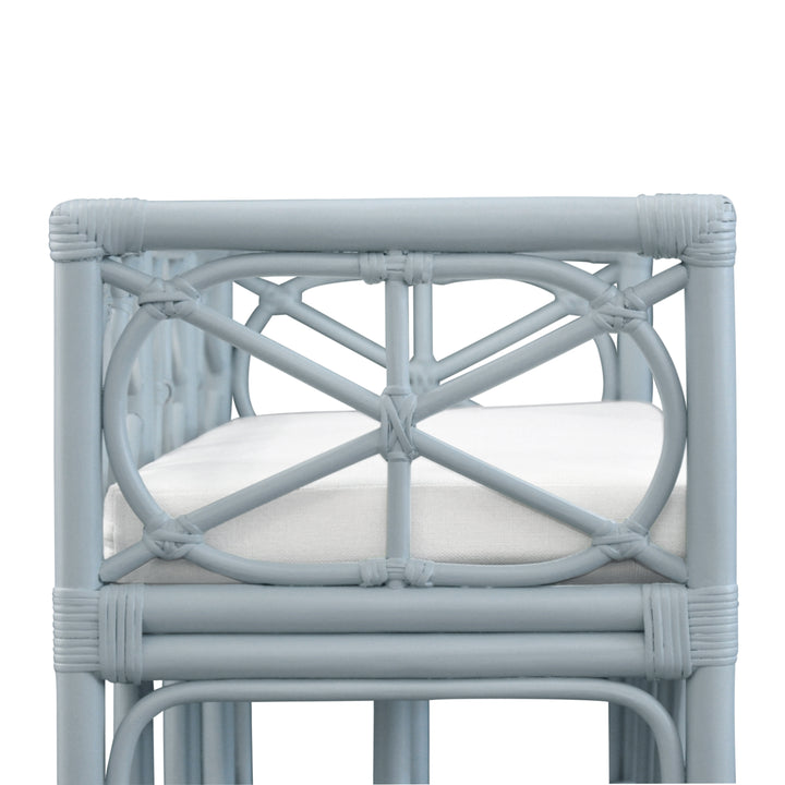 Decorative Bench With Performance Ivory Cushion In Rattan In Light Blue - FERGUSON LB
