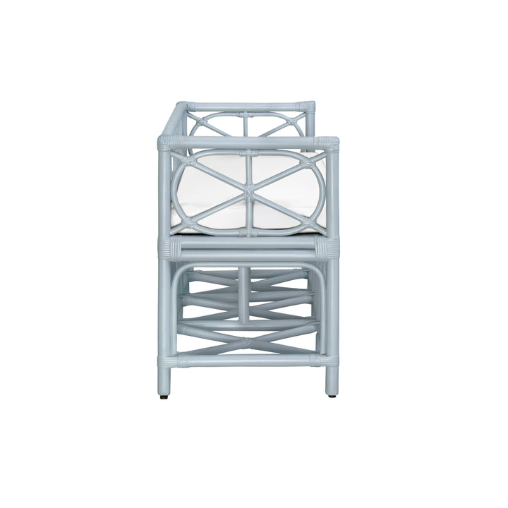 Decorative Bench With Performance Ivory Cushion In Rattan In Light Blue - FERGUSON LB
