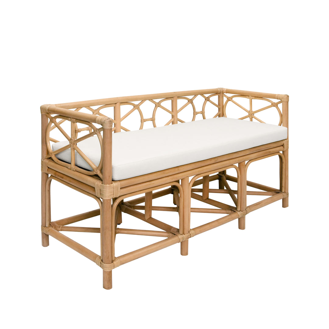 Decorative Bench With Performance Ivory Cushion In Rattan - FERGUSON NAT