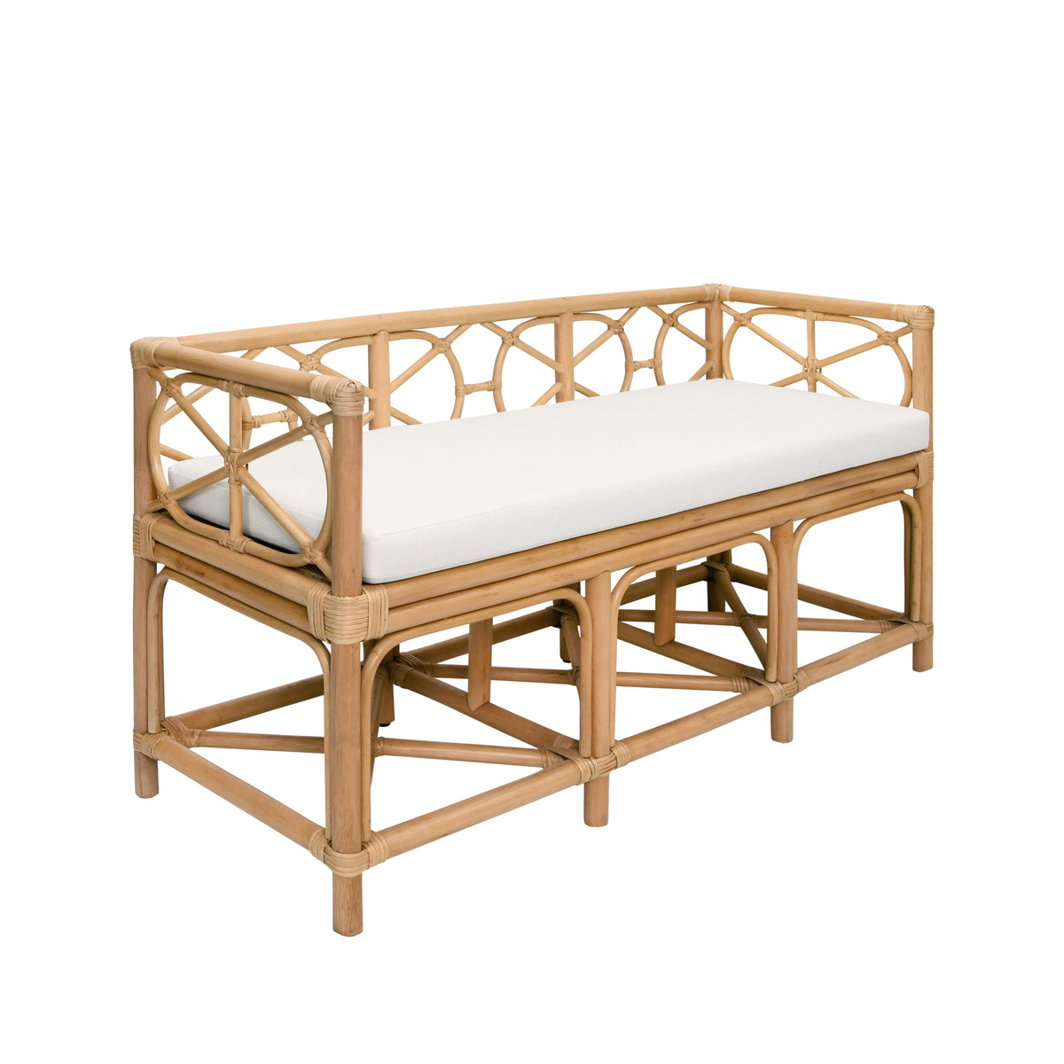 Decorative Bench With Performance Ivory Cushion In Rattan - FERGUSON NAT