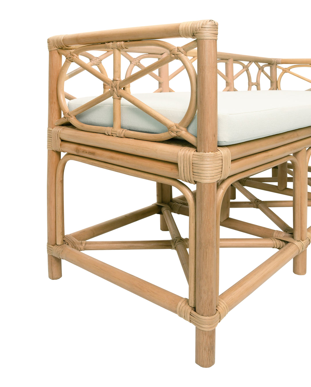 Decorative Bench With Performance Ivory Cushion In Rattan - FERGUSON NAT