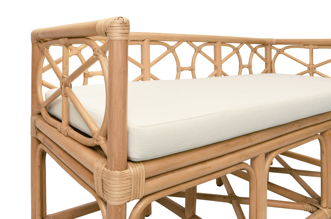 Decorative Bench With Performance Ivory Cushion In Rattan - FERGUSON NAT