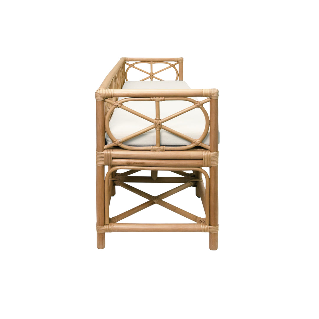 Decorative Bench With Performance Ivory Cushion In Rattan - FERGUSON NAT