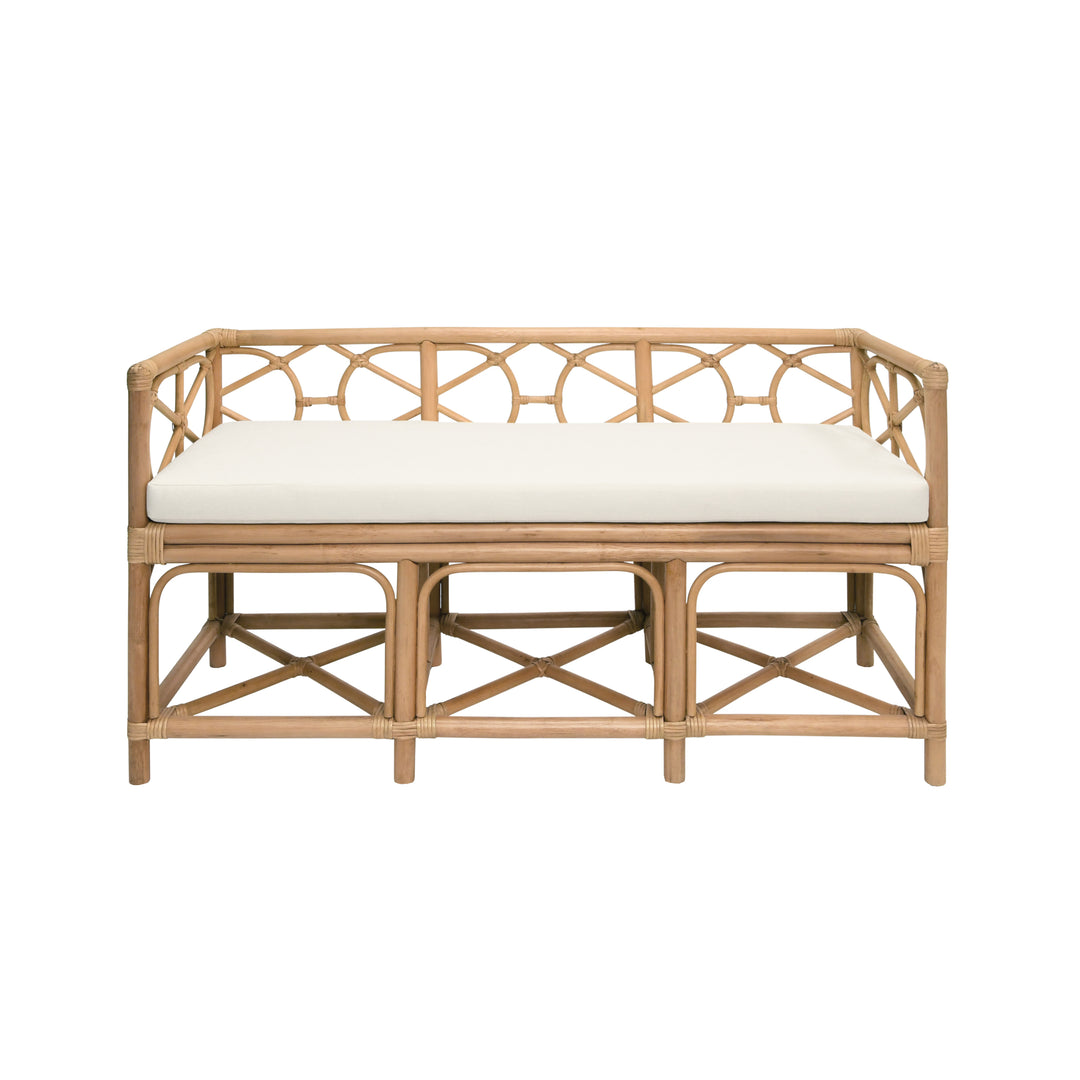 Decorative Bench With Performance Ivory Cushion In Rattan - FERGUSON NAT