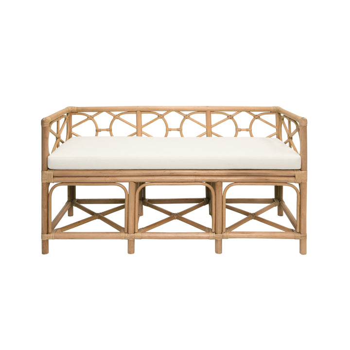 Decorative Bench With Performance Ivory Cushion In Rattan - FERGUSON NAT