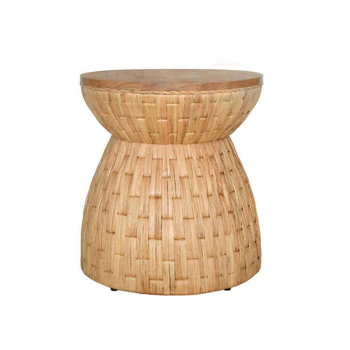Round Occasional Table With Water Hyacinth Weave And Mindi Wood Top - FIJI