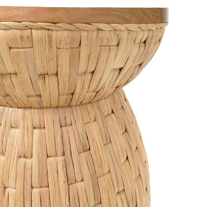 Round Occasional Table With Water Hyacinth Weave And Mindi Wood Top - FIJI