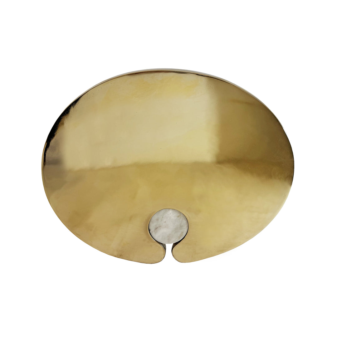 Oval Side Table With Brass Top And White Marble Pedestal Base - FONTAINE