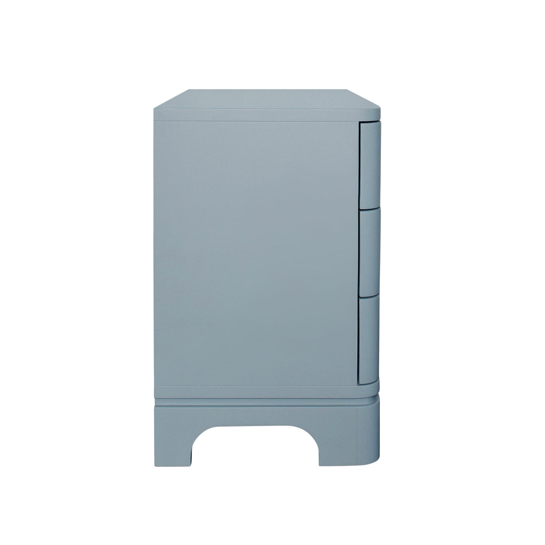 Three Drawer Rounded Edge Side Table With Brass Beetle Knob In Light Blue Matte Lacquer - FORTUNE LB