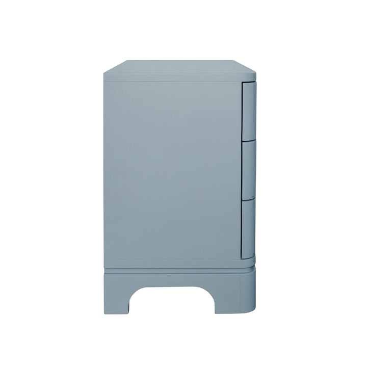 Three Drawer Rounded Edge Side Table With Brass Beetle Knob In Light Blue Matte Lacquer - FORTUNE LB