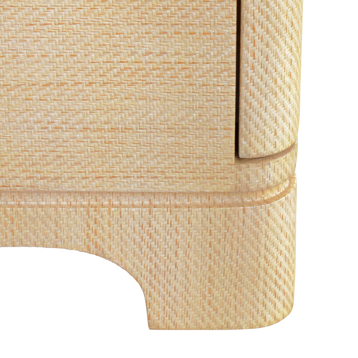 Three Drawer Rounded Edge Side Table With Brass Beetle Knob In Natural Grasscloth - FORTUNE NAT