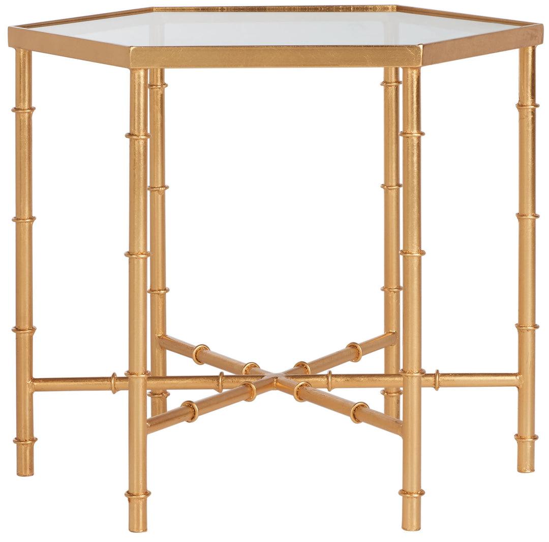 Kerri Gold Leaf Mirror Top Accent Table