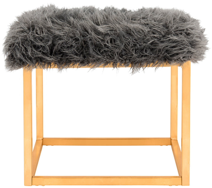 Rowan Contemporary Glam Vegan Sheepkin Square Ottoman