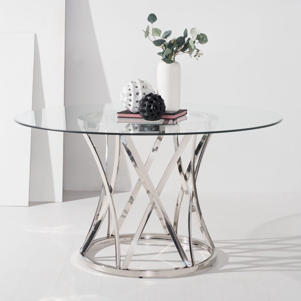 American Home Furniture Safavieh Couture Kyrie 54" Glass Top Dining Table/ Chrome