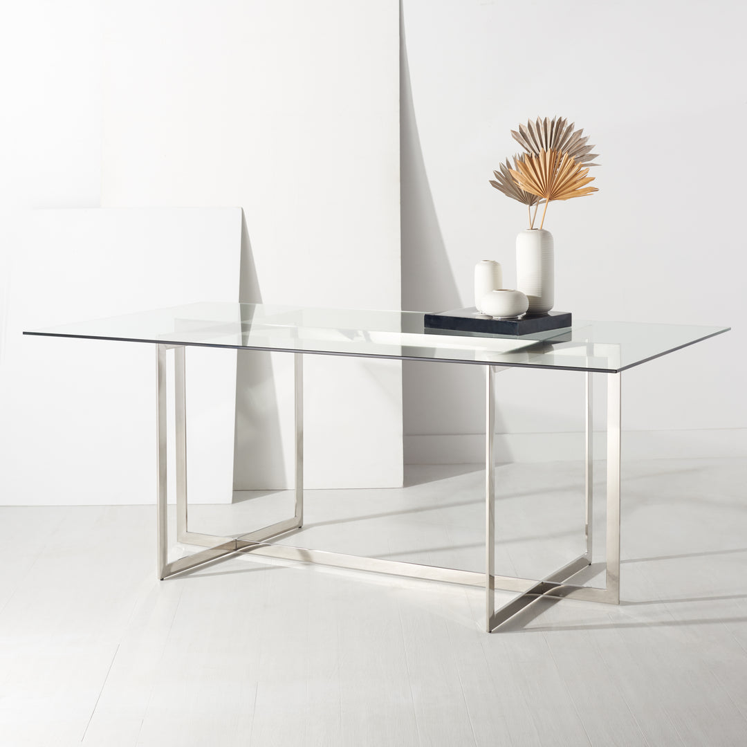 American Home Furniture Safavieh Couture Fidel Polished Glass Top Dining Table