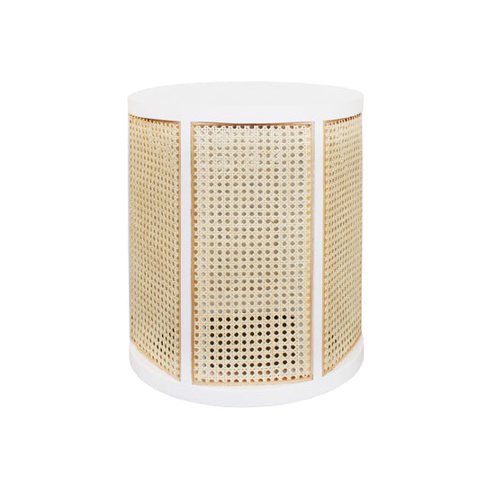 Cane Side Table With Matte White Lacquer Wood Frame
 - FREYA WH