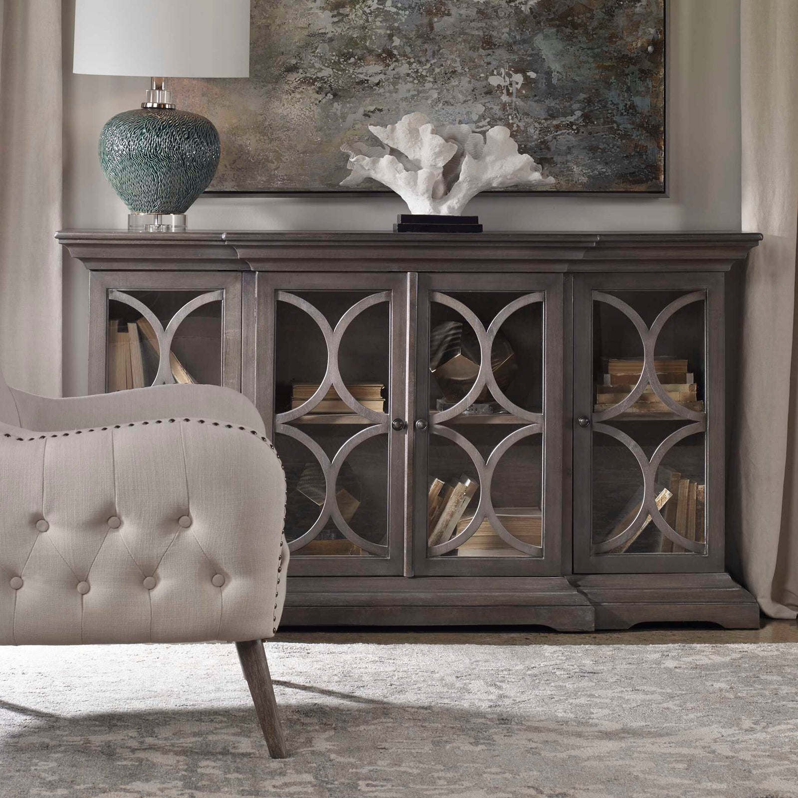 American Home Furniture Uttermost Belino Wooden 4 Door Sideboard