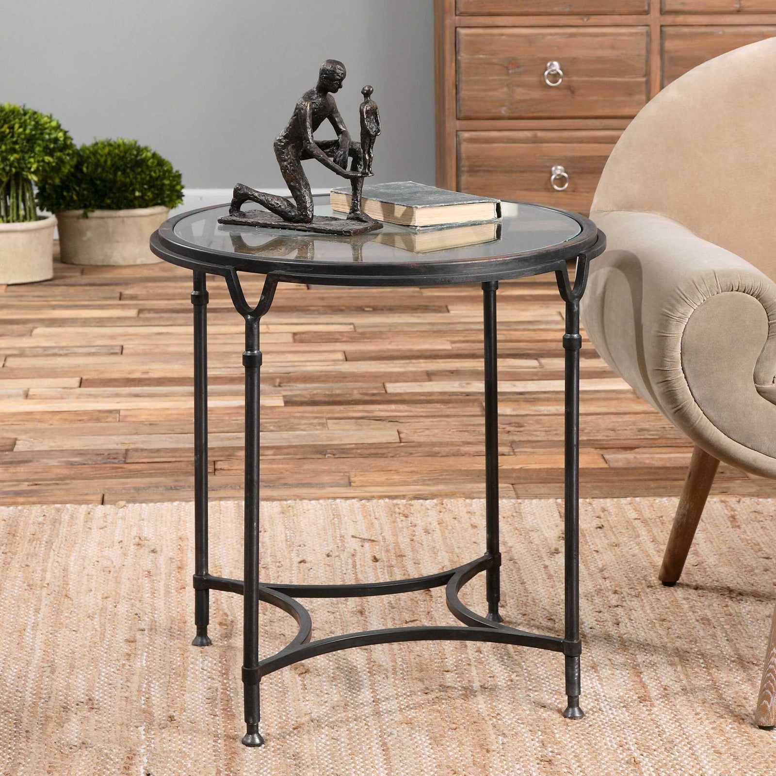 American Home Furniture Uttermost Samson Glass Side Table