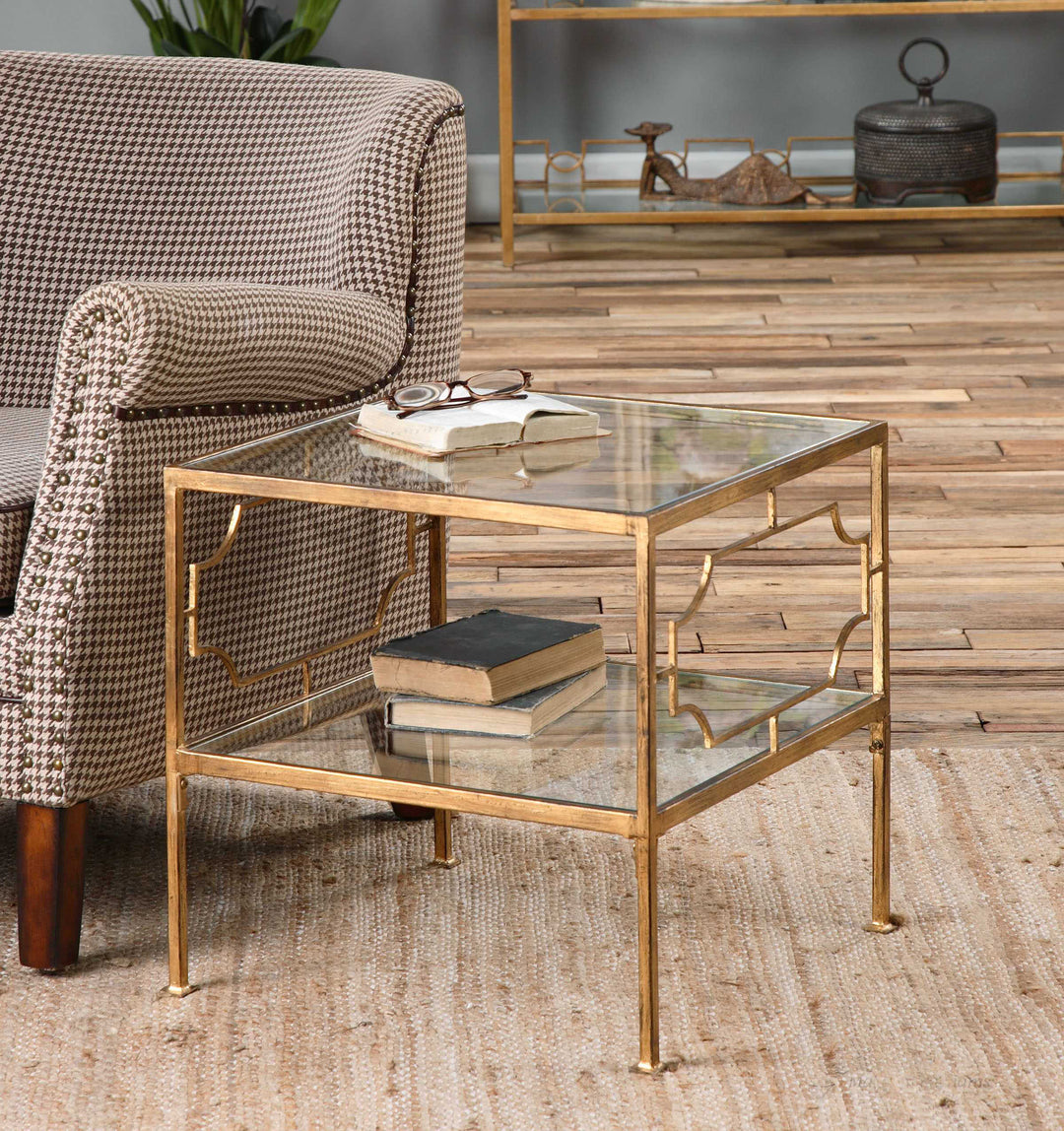 American Home Furniture Uttermost Genell Gold Cube Table