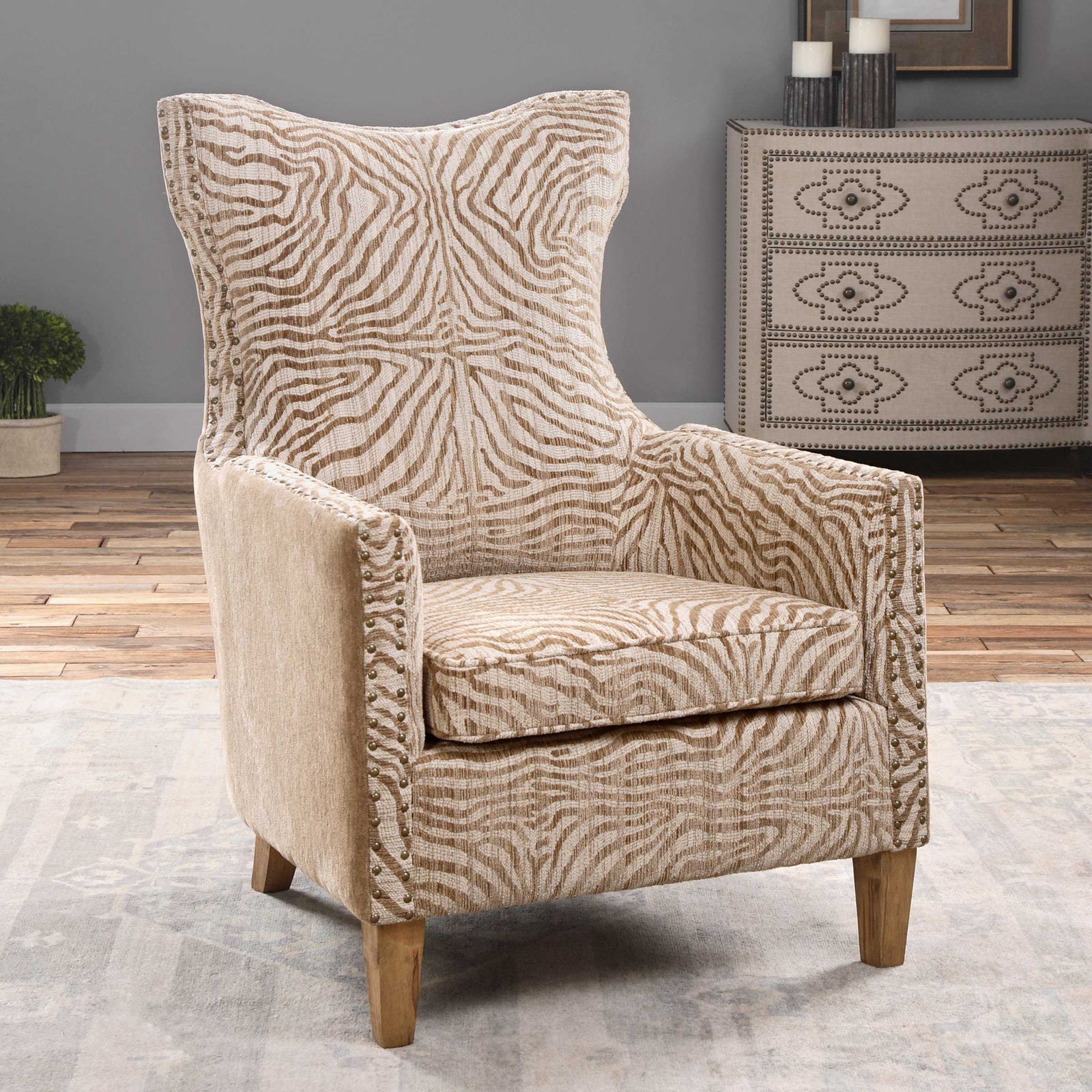 American Home Furniture Uttermost Kiango Animal Pattern Armchair