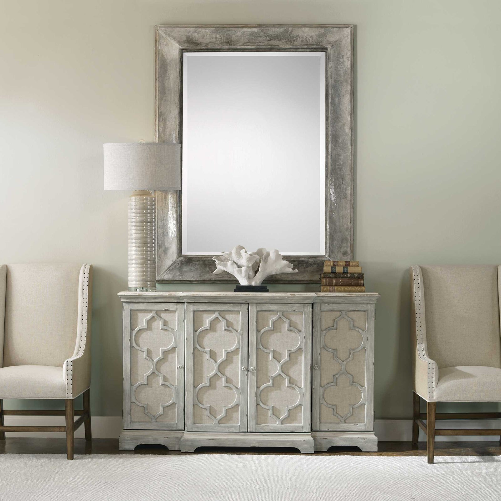 American Home Furniture Uttermost Sophie 4 Door Grey Cabinet