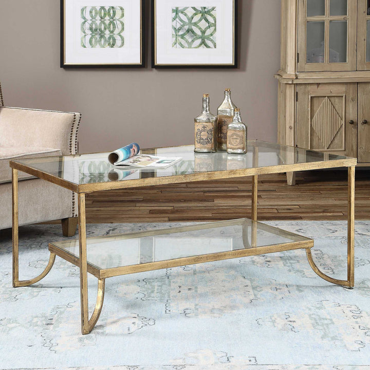 American Home Furniture Uttermost Katina Gold Leaf Coffee Table