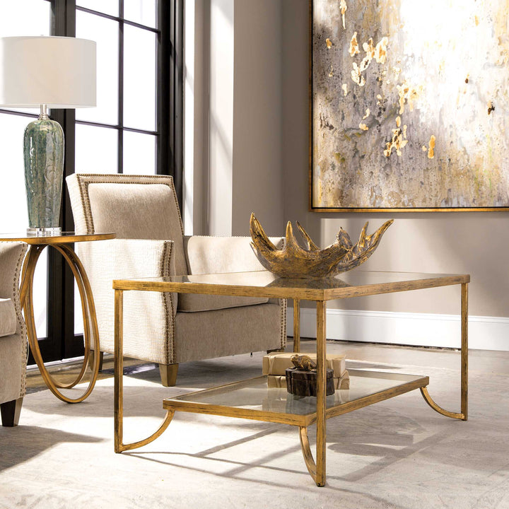 American Home Furniture Uttermost Katina Gold Leaf Coffee Table