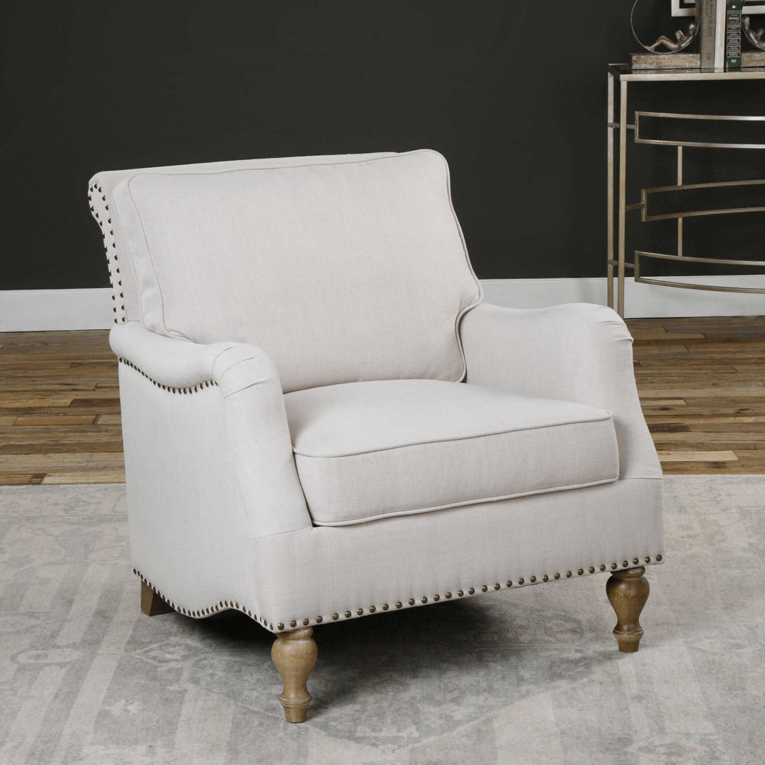 American Home Furniture Uttermost Armstead Antique White Armchair