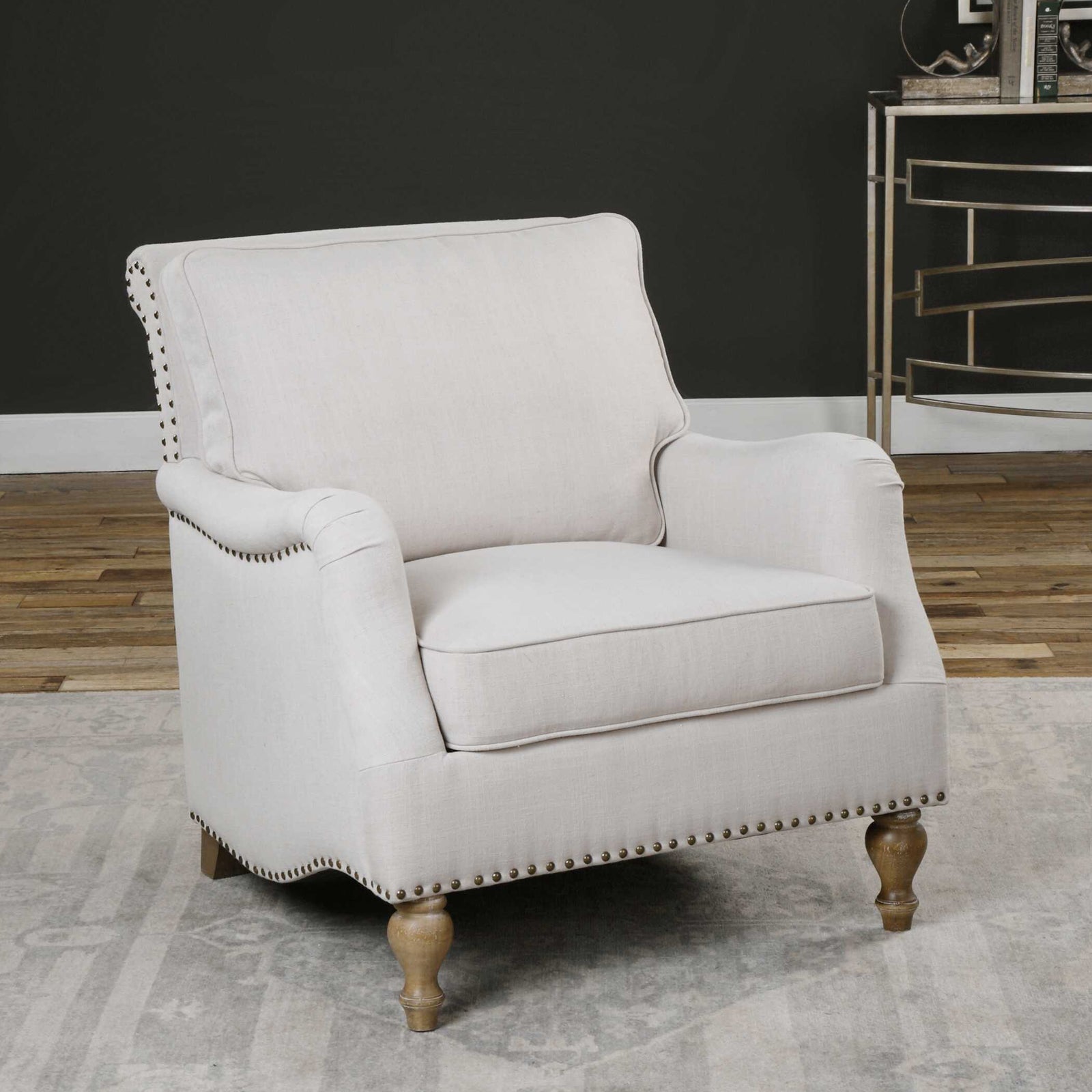 American Home Furniture Uttermost Armstead Antique White Armchair